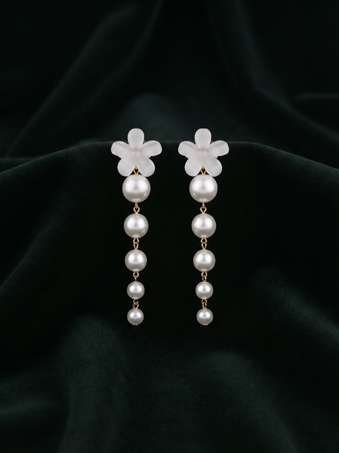 Fancy White Flower With Pearls Drop Earrings