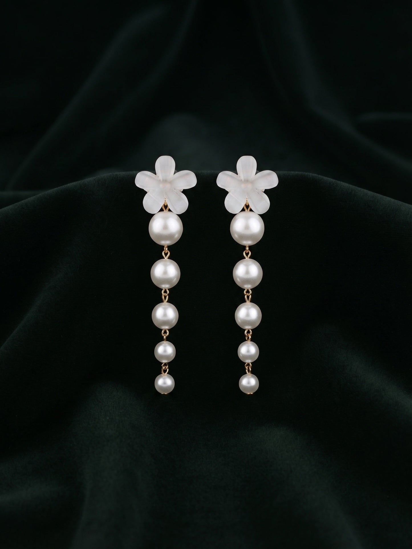 Fancy White Flower With Pearls Drop Earrings