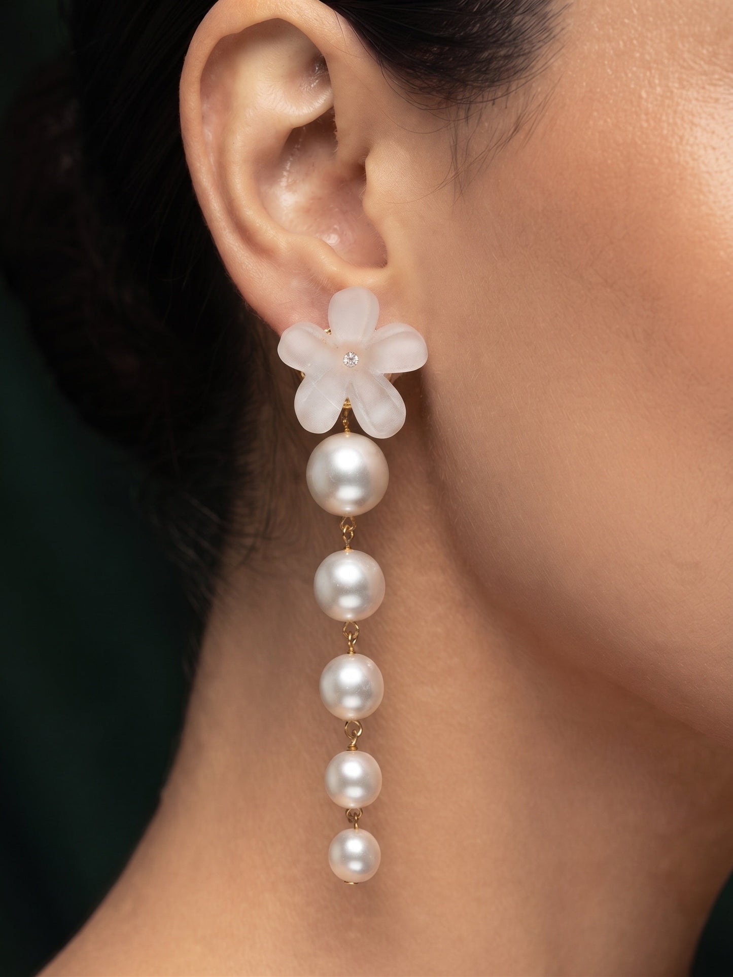 Fancy White Flower With Pearls Drop Earrings