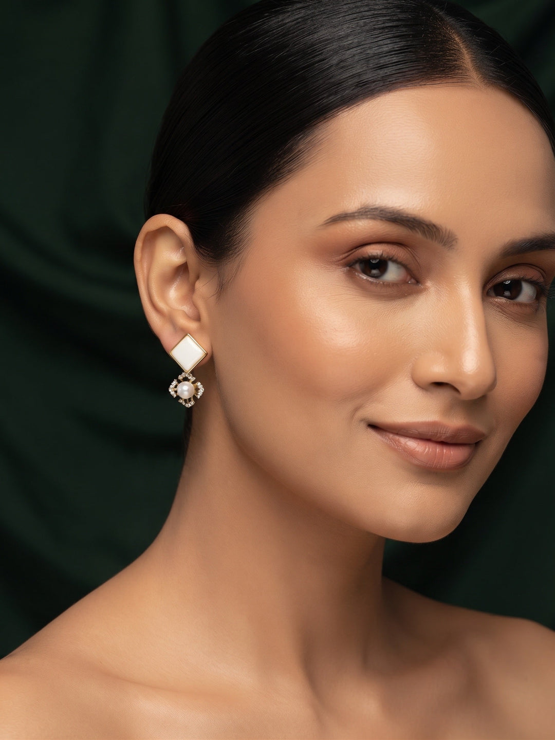 Gold Plated Stylish White Fancy Drop Earrings