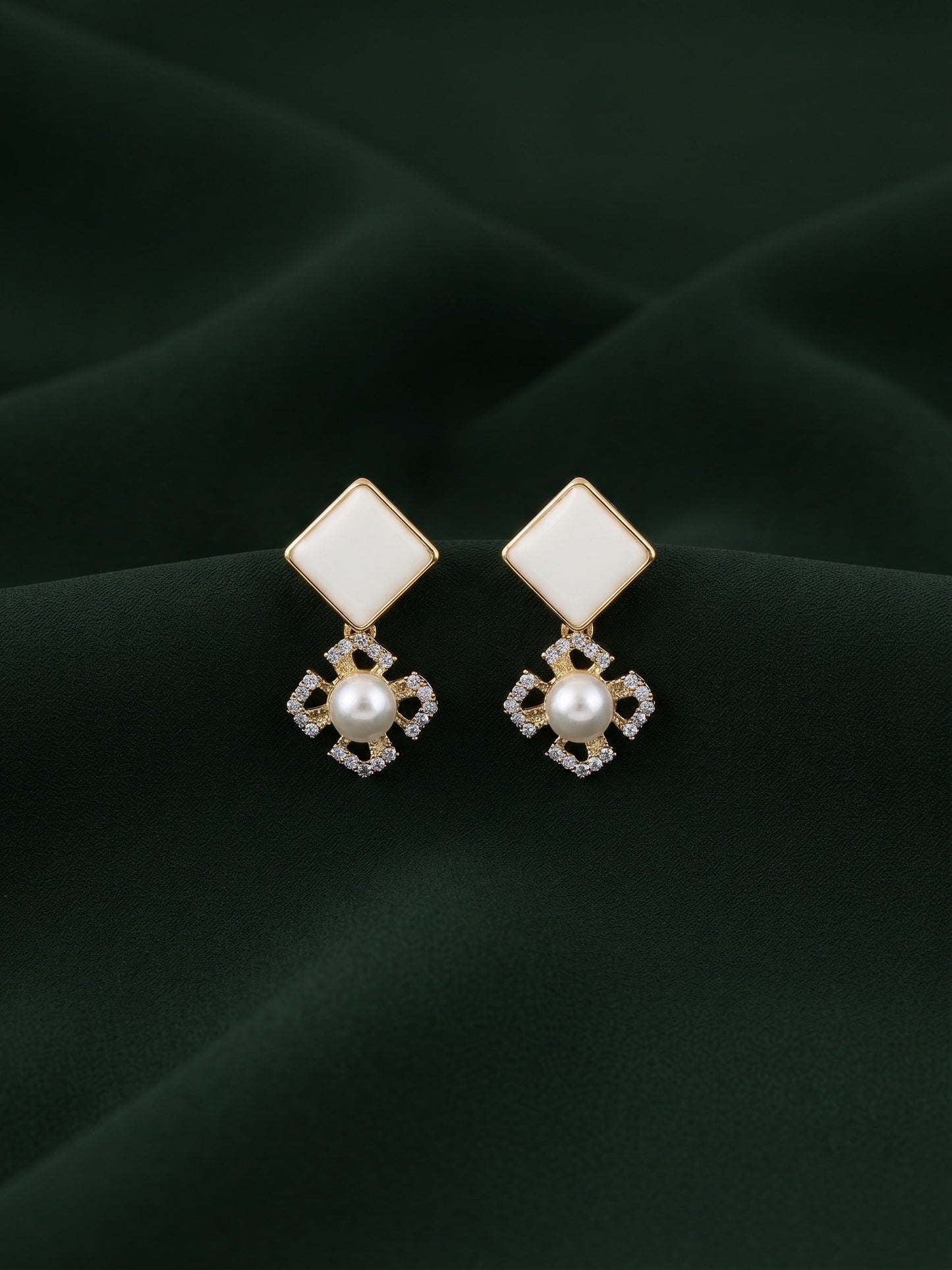 Gold Plated Stylish White Fancy Drop Earrings