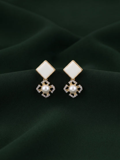 Gold Plated Stylish White Fancy Drop Earrings