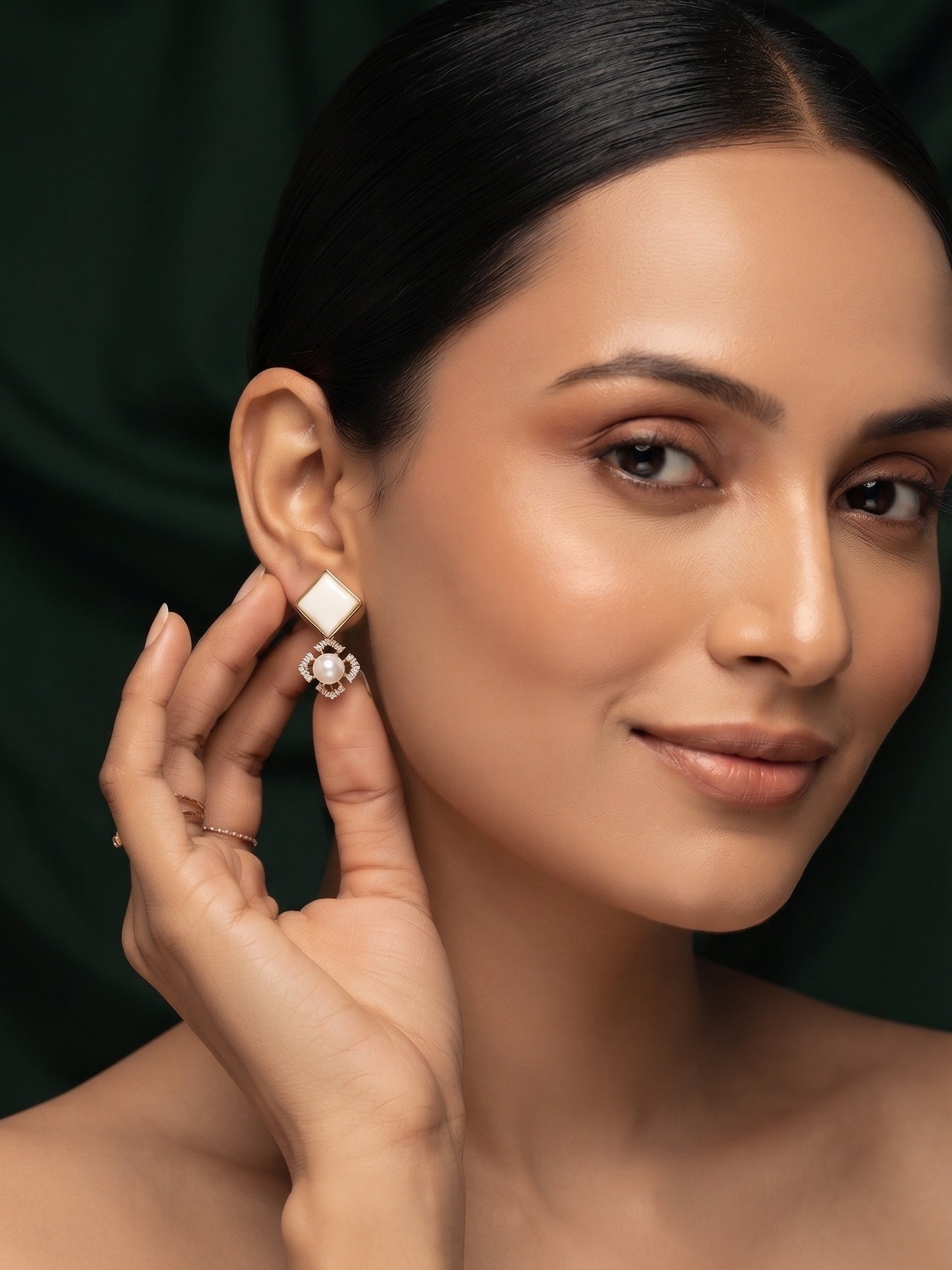 Gold Plated Stylish White Fancy Drop Earrings