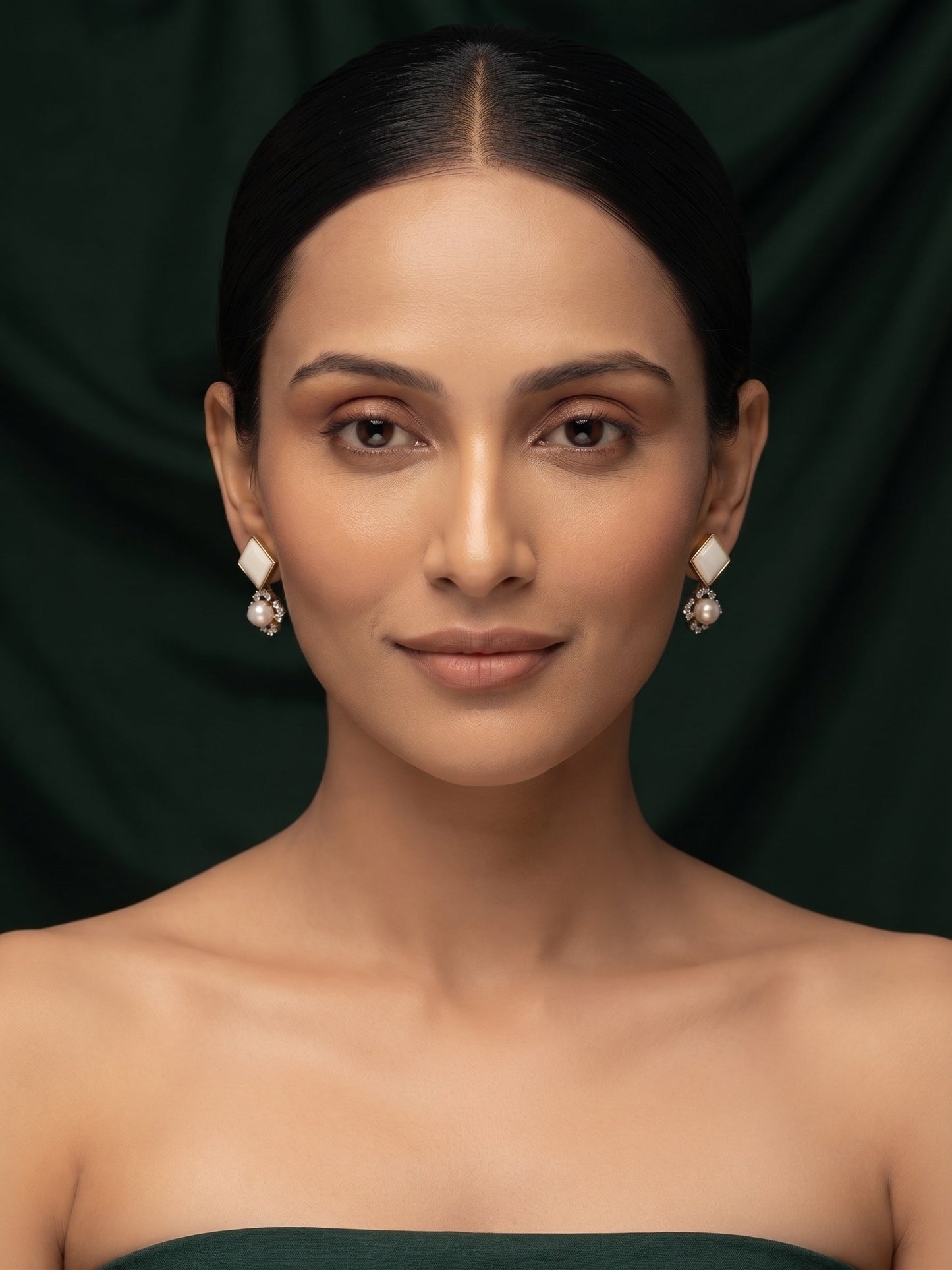 Gold Plated Stylish White Fancy Drop Earrings