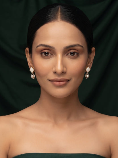 Gold Plated Stylish White Fancy Drop Earrings