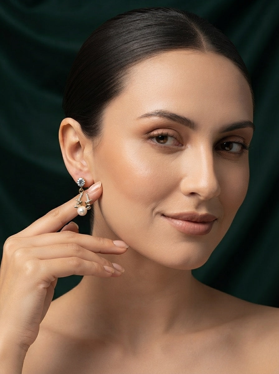 Gold Plated Stylish Diamond Drop Earrings