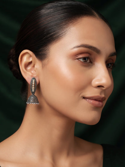 Silver Plated Oxidized Fancy Jhumka Earrings