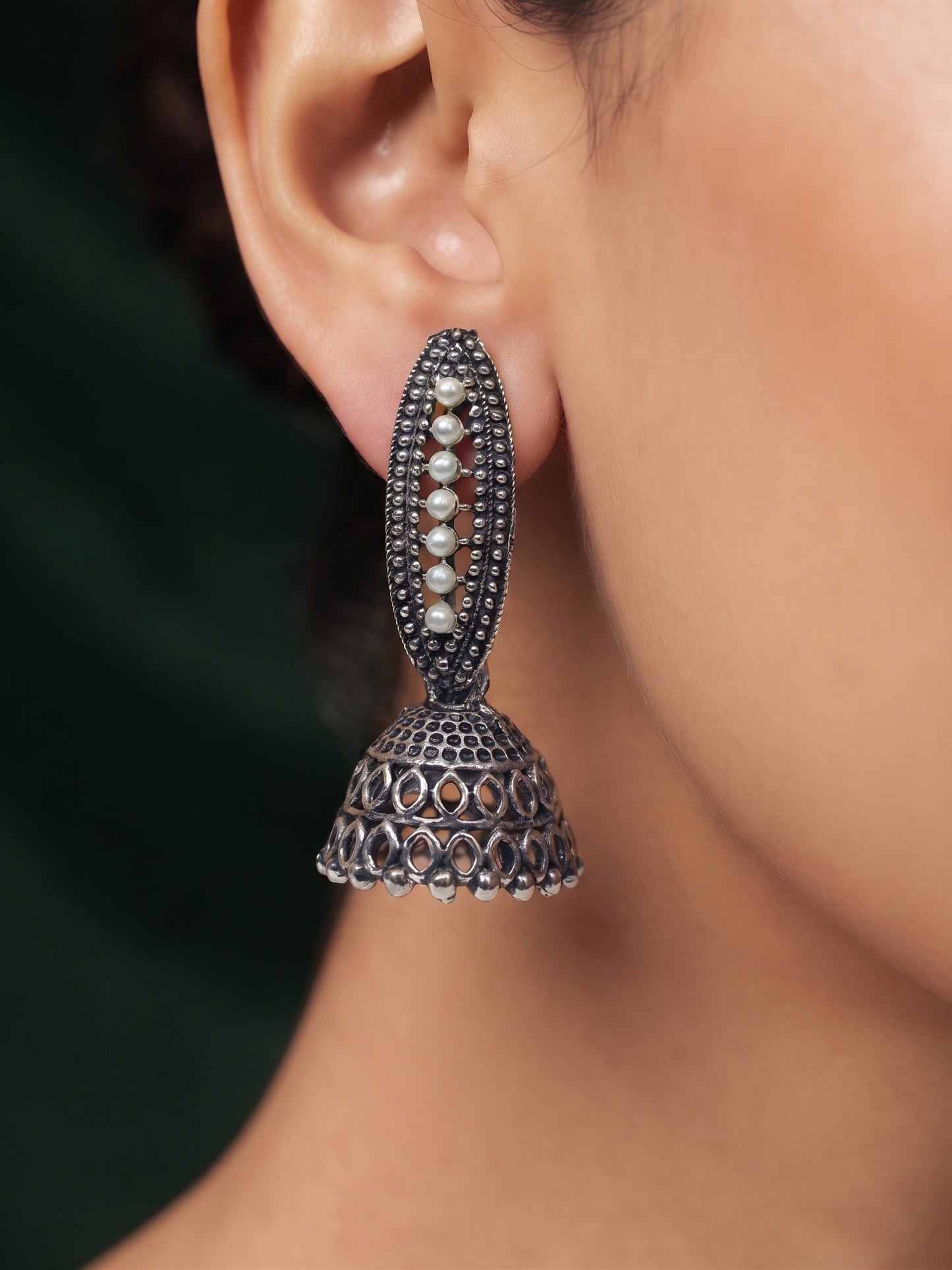 Silver Plated Oxidized Fancy Jhumka Earrings