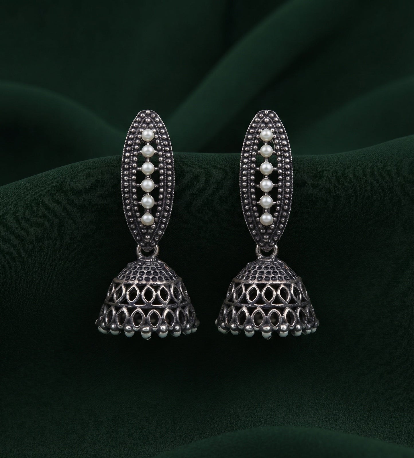 Silver Plated Oxidized Fancy Jhumka Earrings