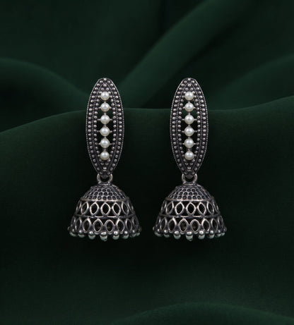 Silver Plated Oxidized Fancy Jhumka Earrings