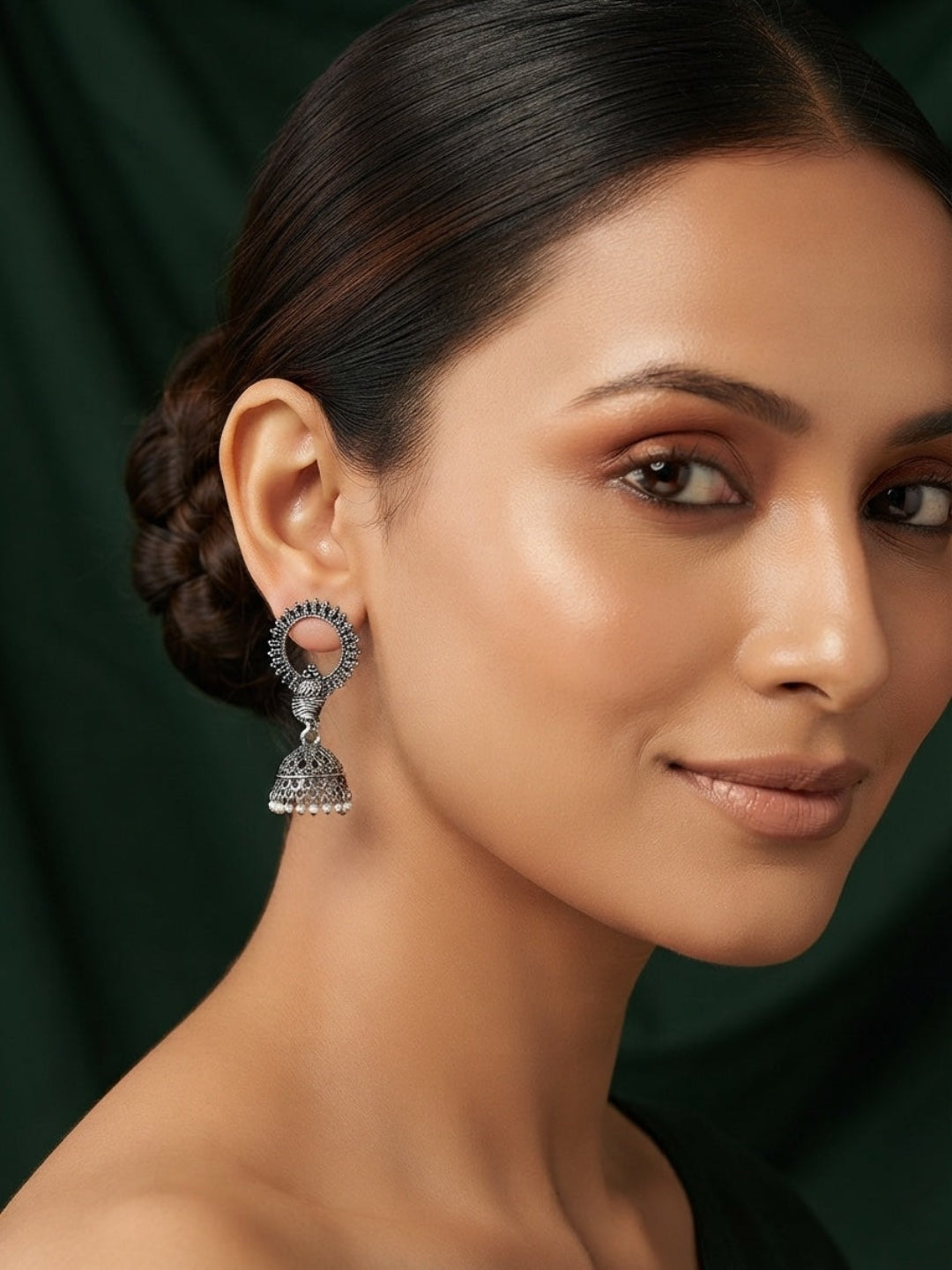 Silver Plated Oxidized Fancy Jhumka Earrings