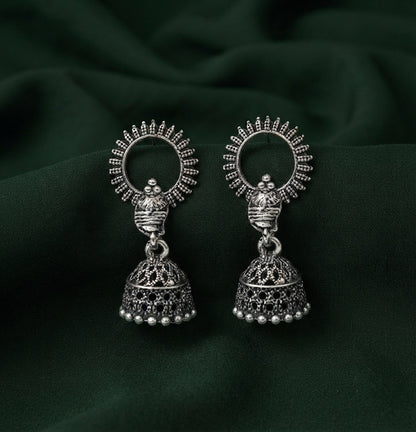 Silver Plated Oxidized Fancy Jhumka Earrings