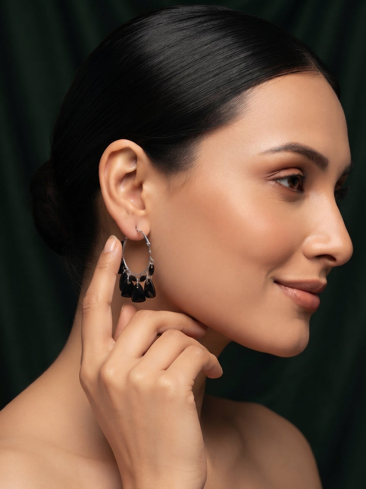 Silver Plated Bali Hoops with Fancy Beaded