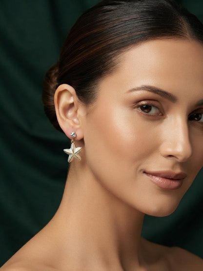 Gold Plated Stylish Star Drop Earrings