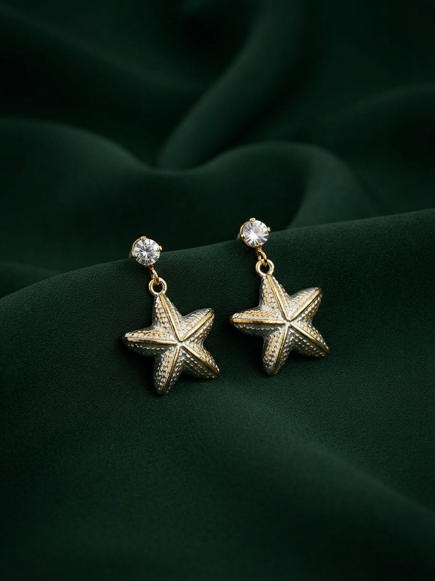Gold Plated Stylish Star Drop Earrings