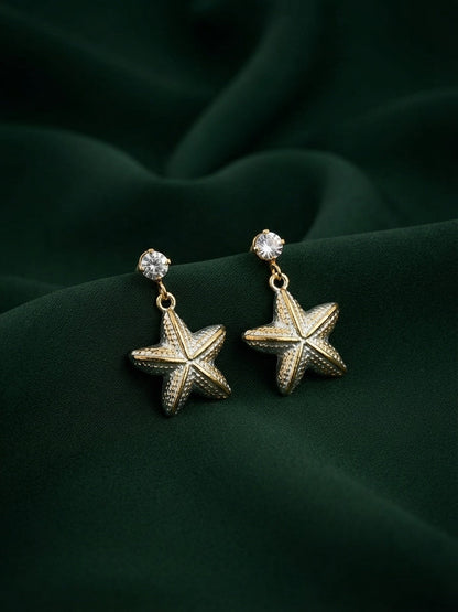 Gold Plated Stylish Star Drop Earrings