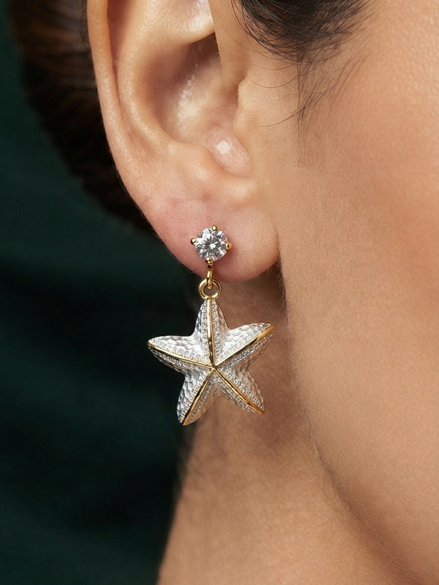 Gold Plated Stylish Star Drop Earrings