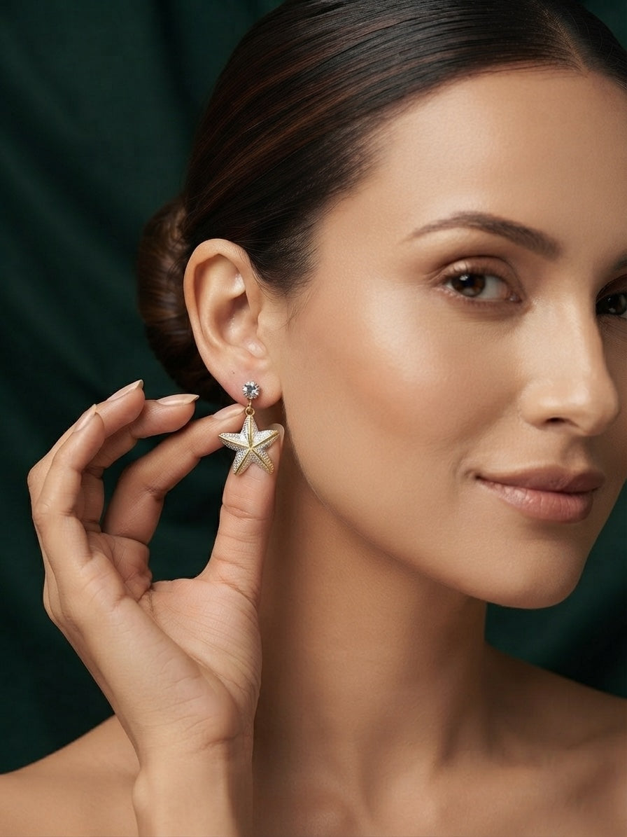 Gold Plated Stylish Star Drop Earrings