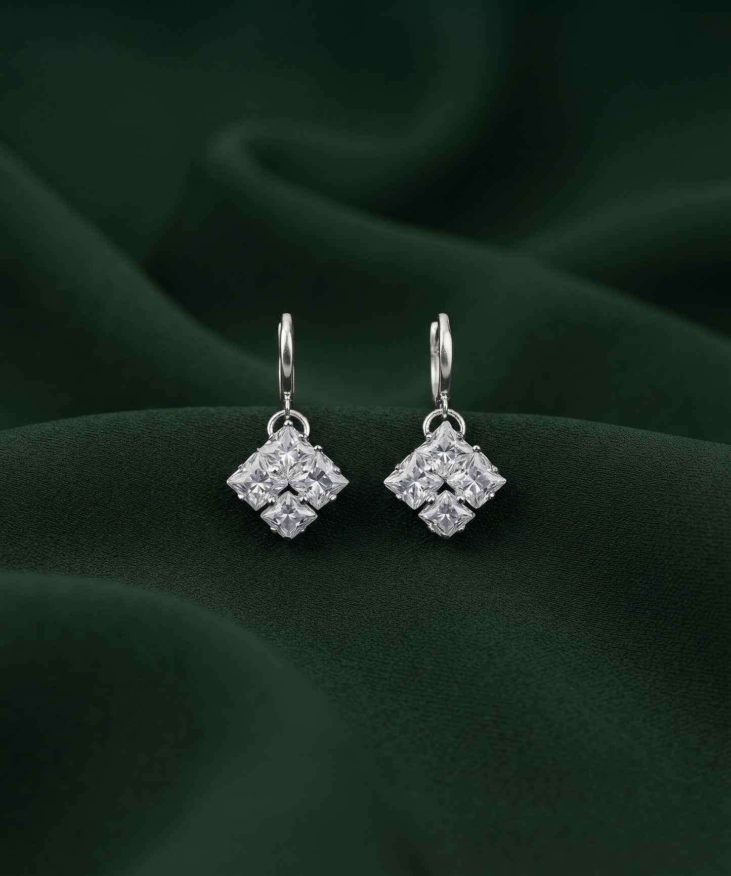 Silver Plated Dimond Fancy Drop Earrings