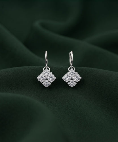 Silver Plated Dimond Fancy Drop Earrings
