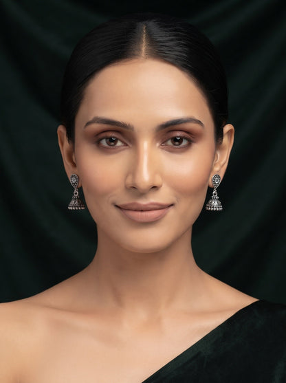 Silver Plated Oxidized With Beaded Jhumka