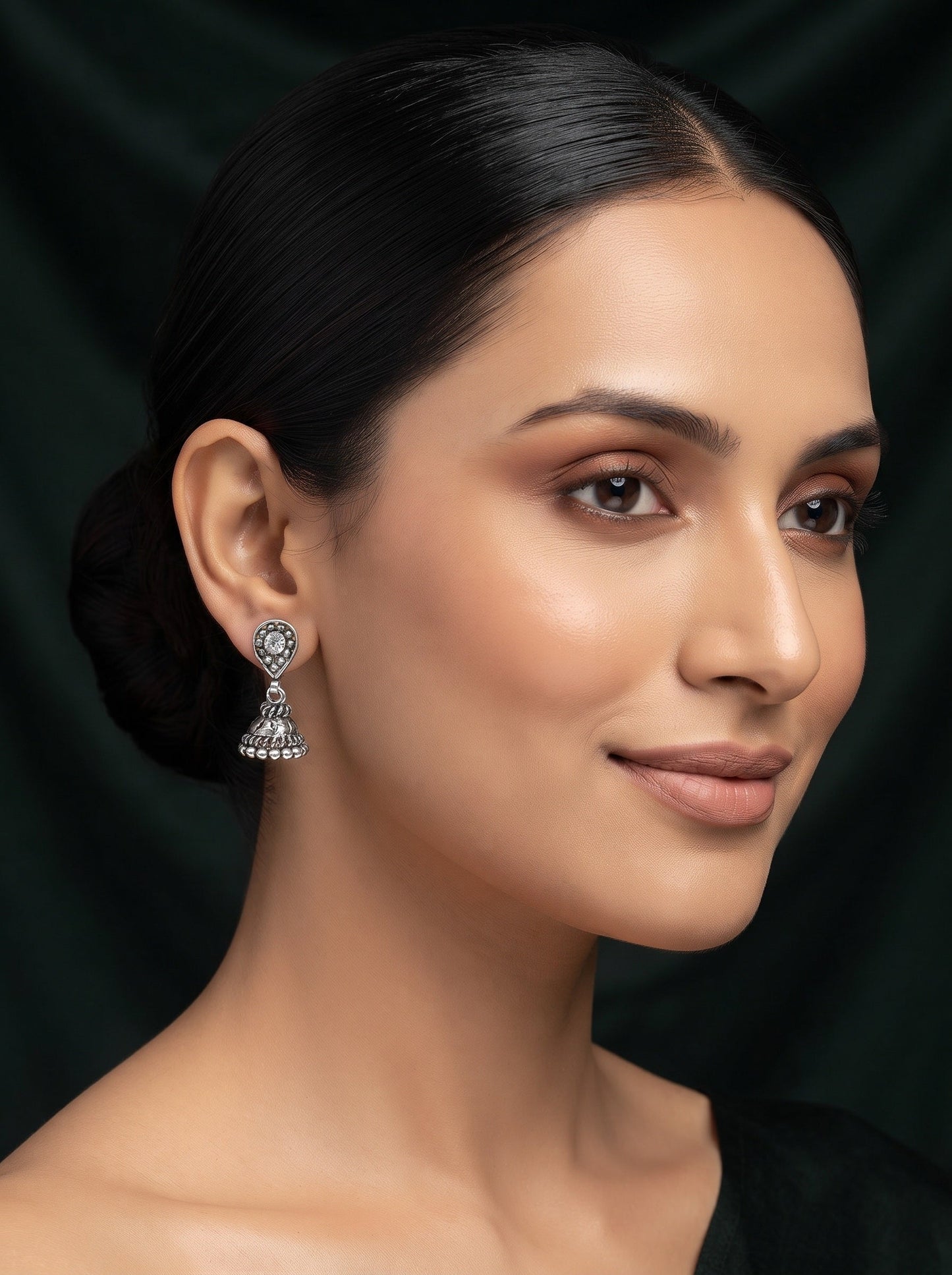 Silver Plated Oxidized With Beaded Jhumka