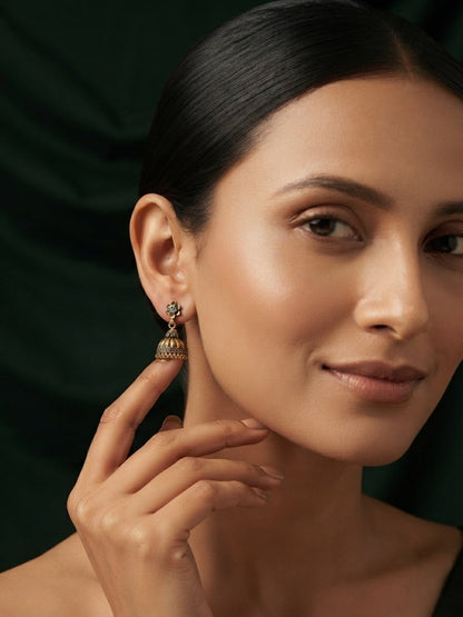 Gold Plated Oxidized With Beaded Traditional Jhumka