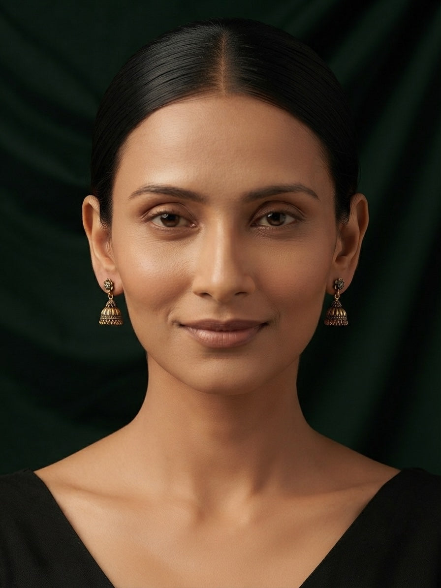 Gold Plated Oxidized With Beaded Traditional Jhumka