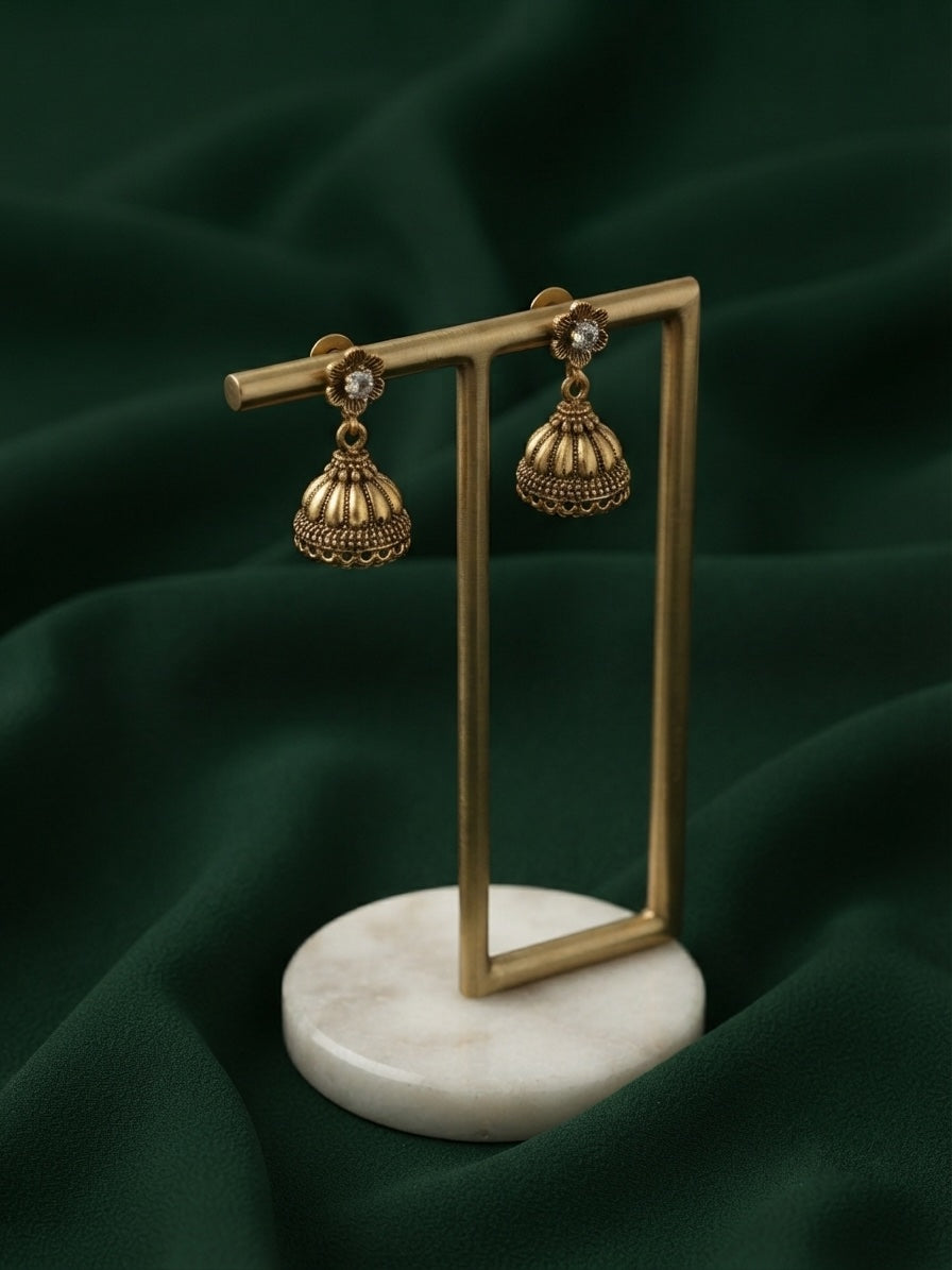 Gold Plated Oxidized With Beaded Traditional Jhumka