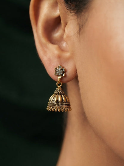 Gold Plated Oxidized With Beaded Traditional Jhumka