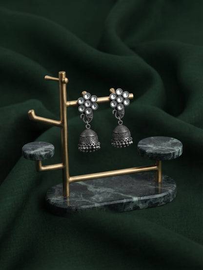 Silver Plated Oxidized With Beaded Jhumka