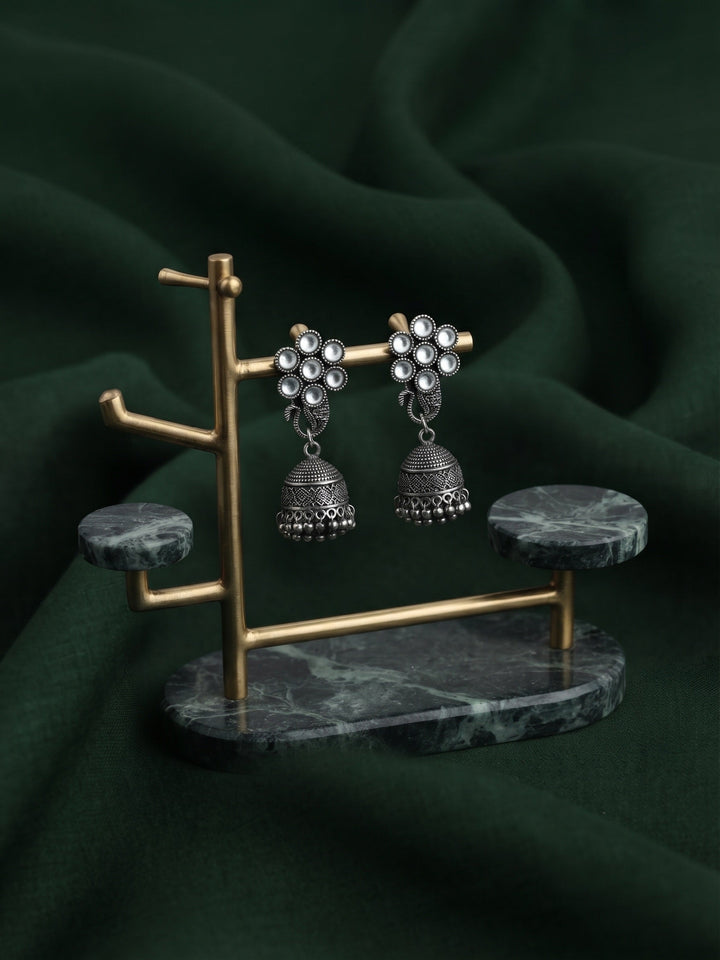 Silver Plated Oxidized With Beaded Jhumka