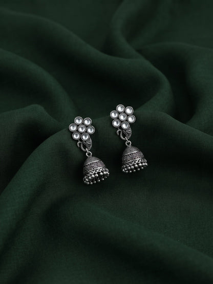 Silver Plated Oxidized With Beaded Jhumka