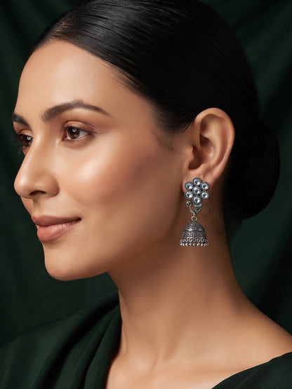Silver Plated Oxidized With Beaded Jhumka