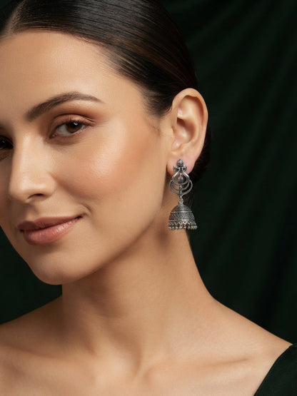 Silver Plated Oxidized With Beaded Jhumka