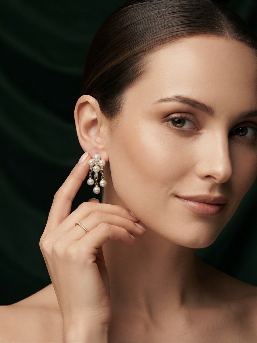 Gold Plated Stylish Fancy Drop Earrings