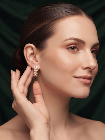 Gold Plated Stylish Pearls Beaded Hoops