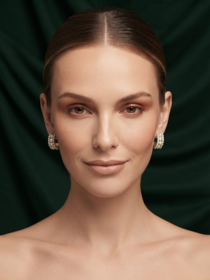 Gold Plated Stylish Pearls Beaded Hoops