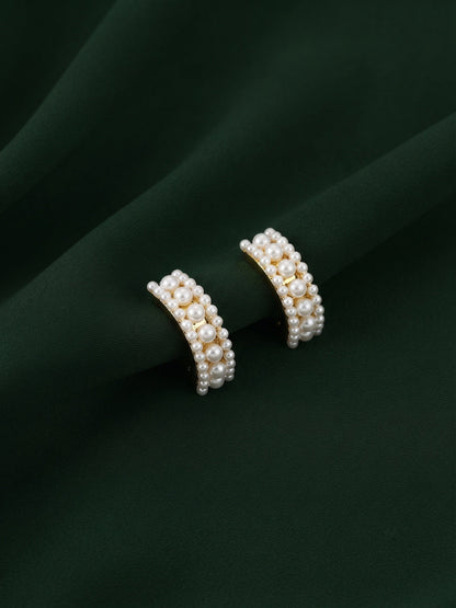 Gold Plated Stylish Pearls Beaded Hoops