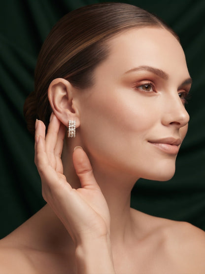 Gold Plated Stylish Pearls Beaded Hoops