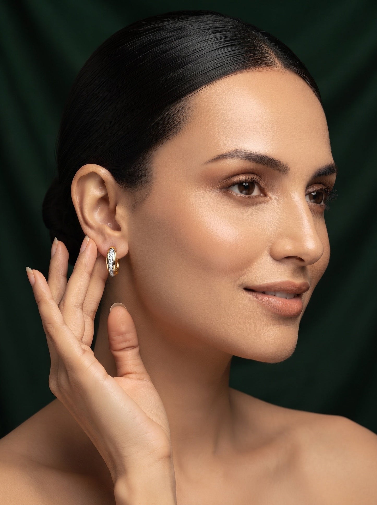Women Gold Plated Beaded Trendy Hoops