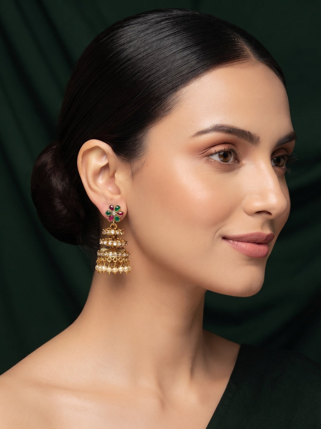 Gold Plated With Pearls Beaded Traditional Jhumka