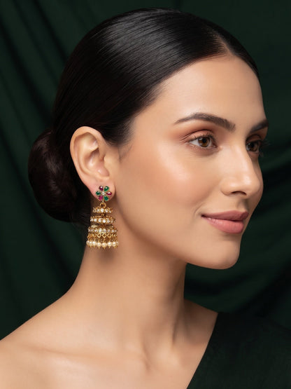 Gold Plated With Pearls Beaded Traditional Jhumka