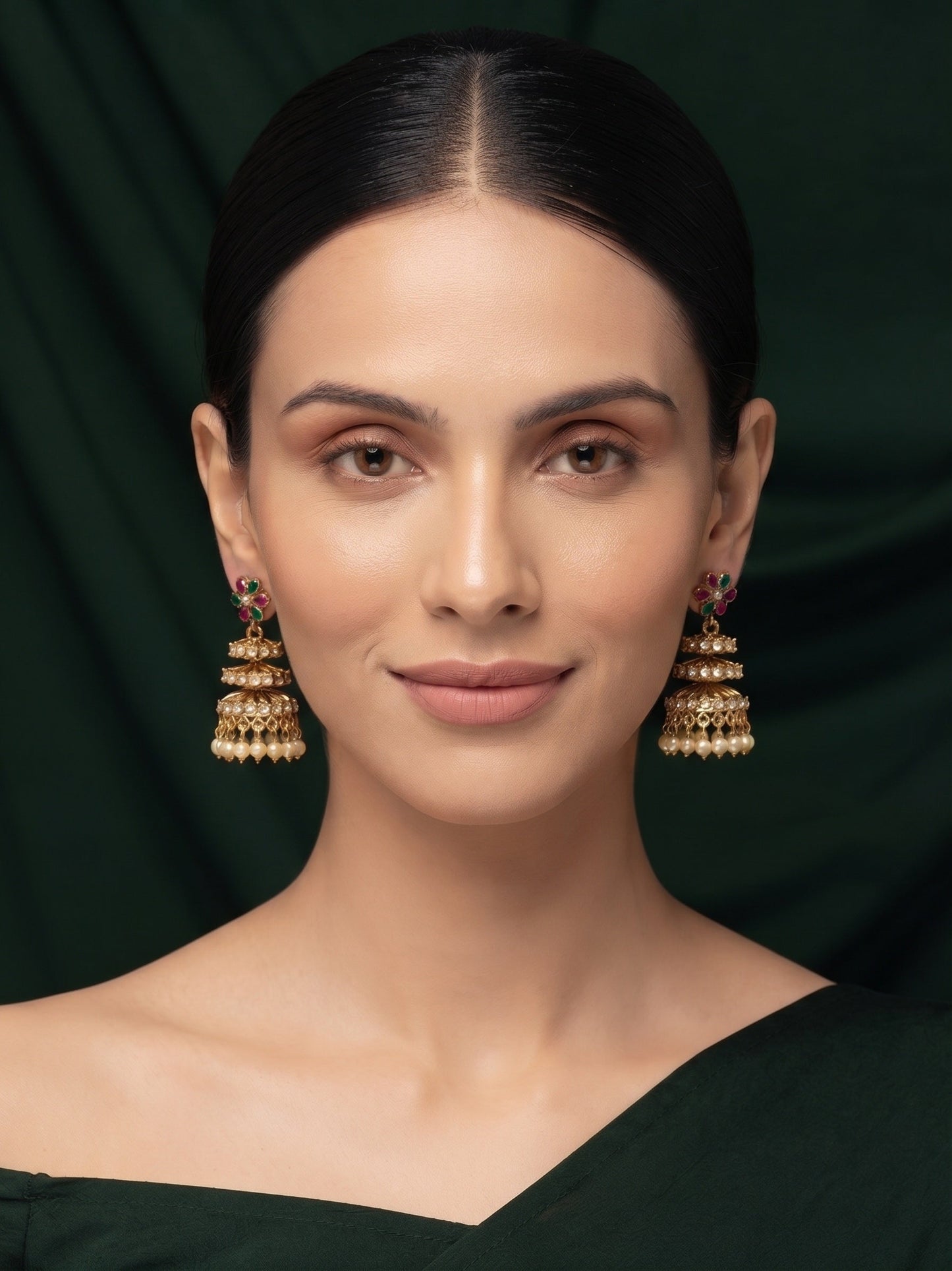 Gold Plated With Pearls Beaded Traditional Jhumka