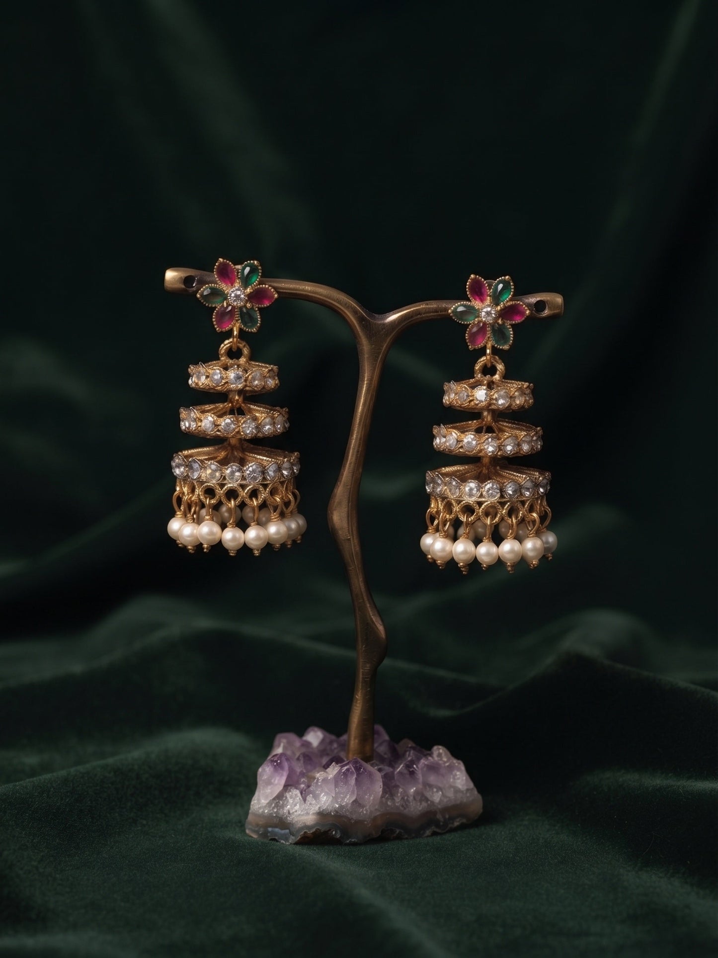 Gold Plated With Pearls Beaded Traditional Jhumka
