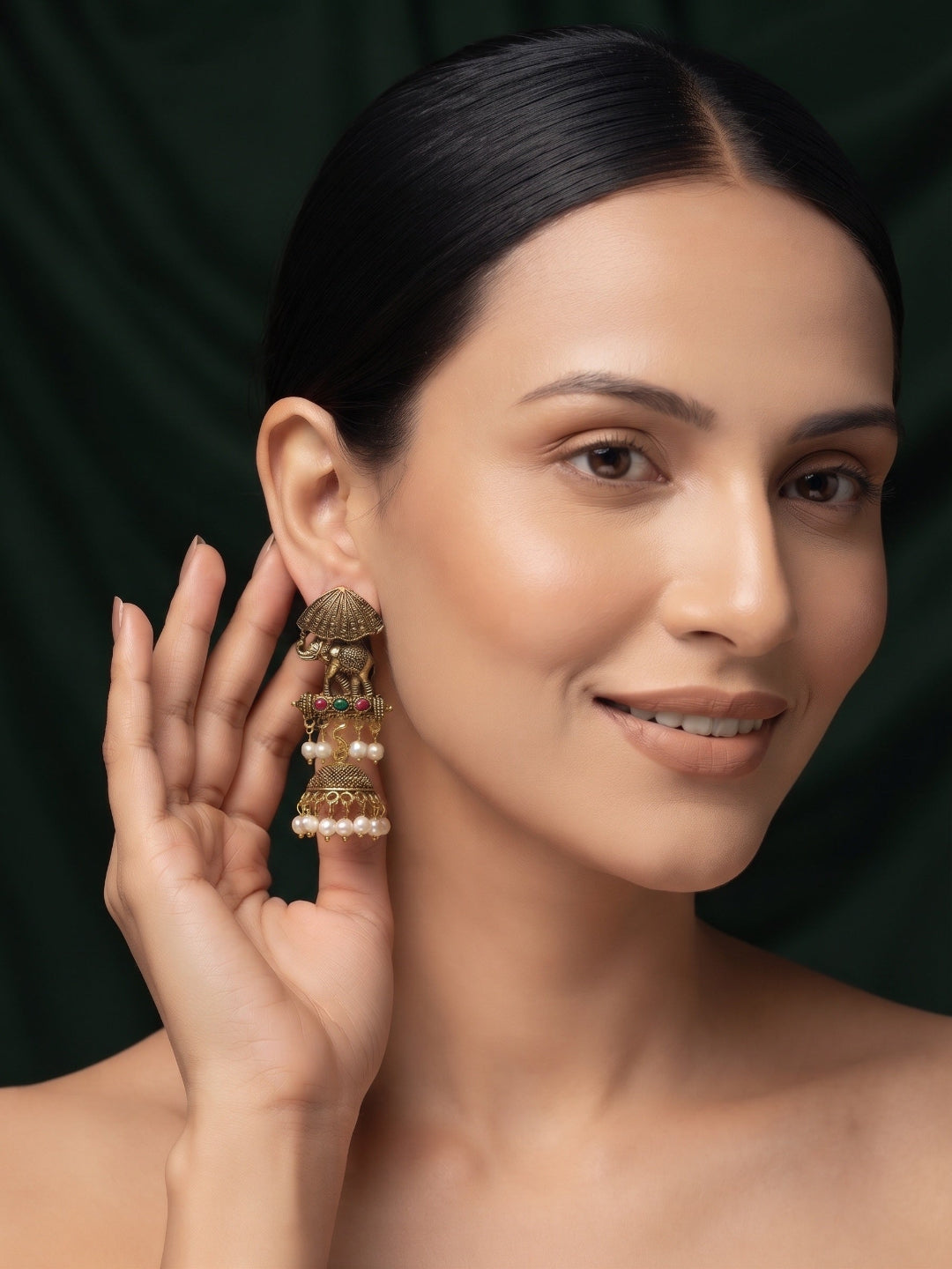 Gold Plated Oxidized With Beaded Traditional Jhumka