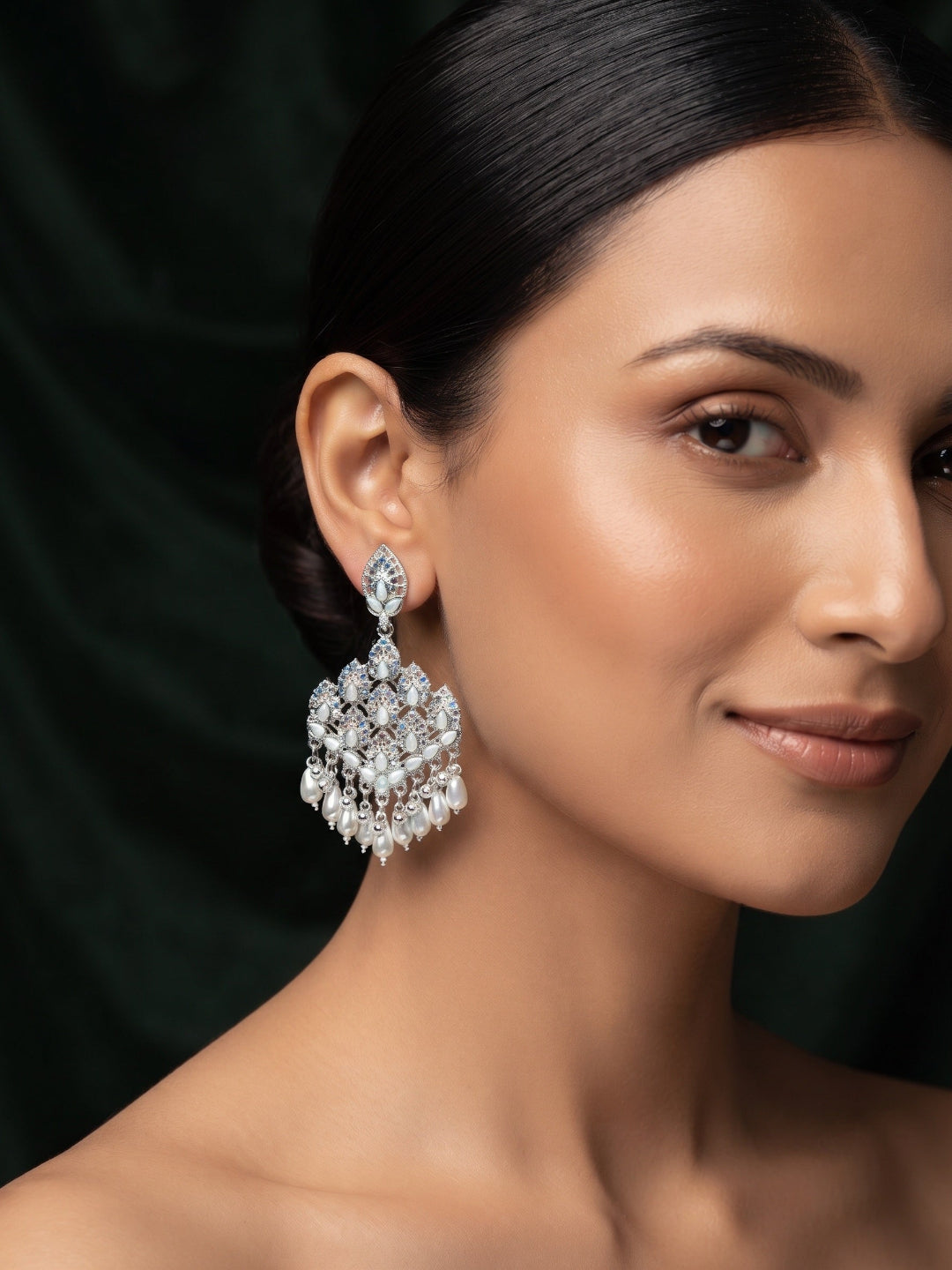 Silver Plated Oxidized With Beaded Jhumka