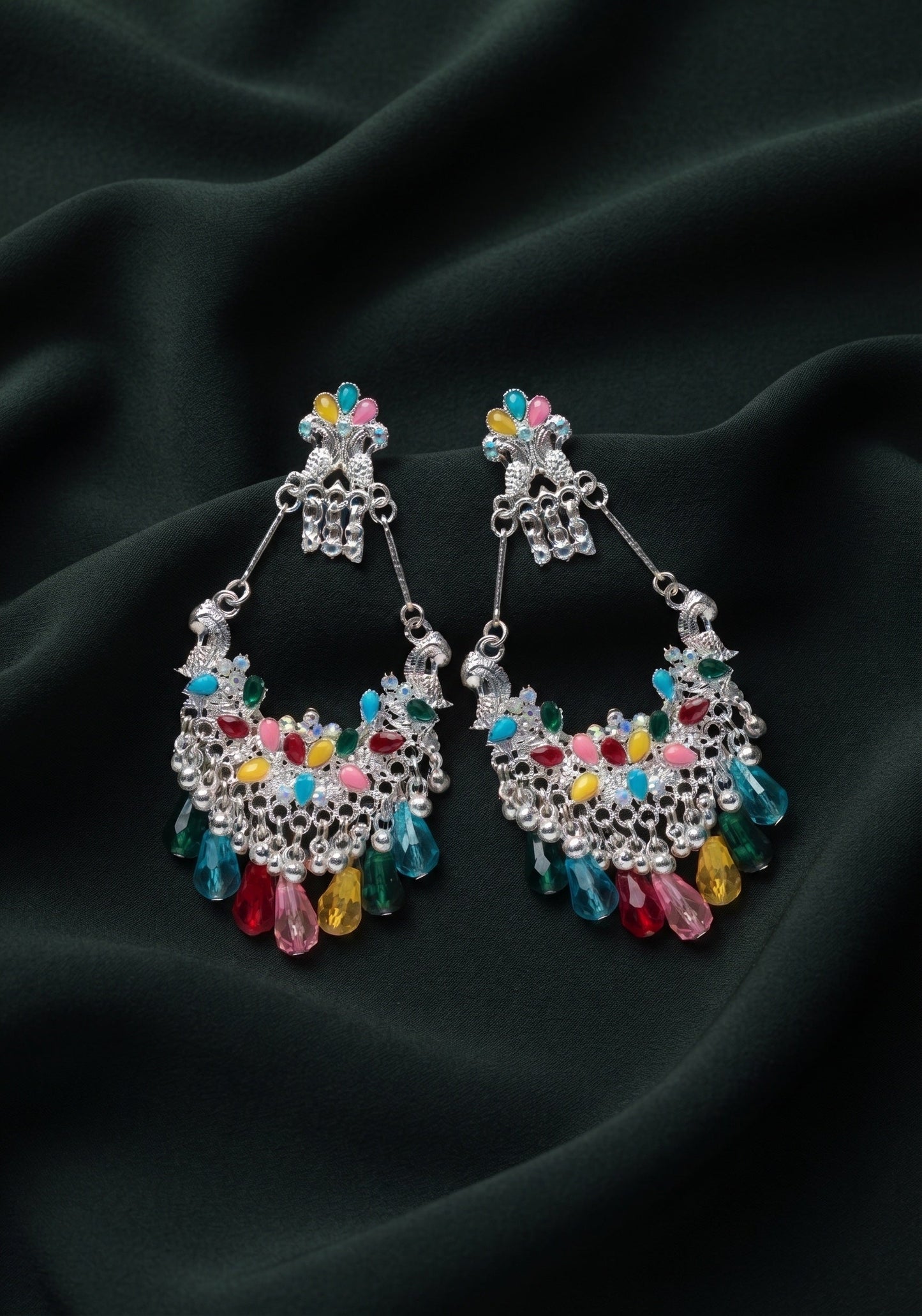 Silver Plated Oxidized With Beaded Jhumka