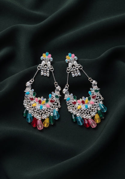 Silver Plated Oxidized With Beaded Jhumka