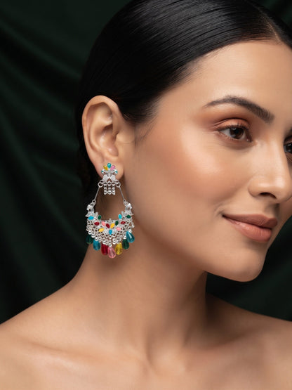 Silver Plated Oxidized With Beaded Jhumka